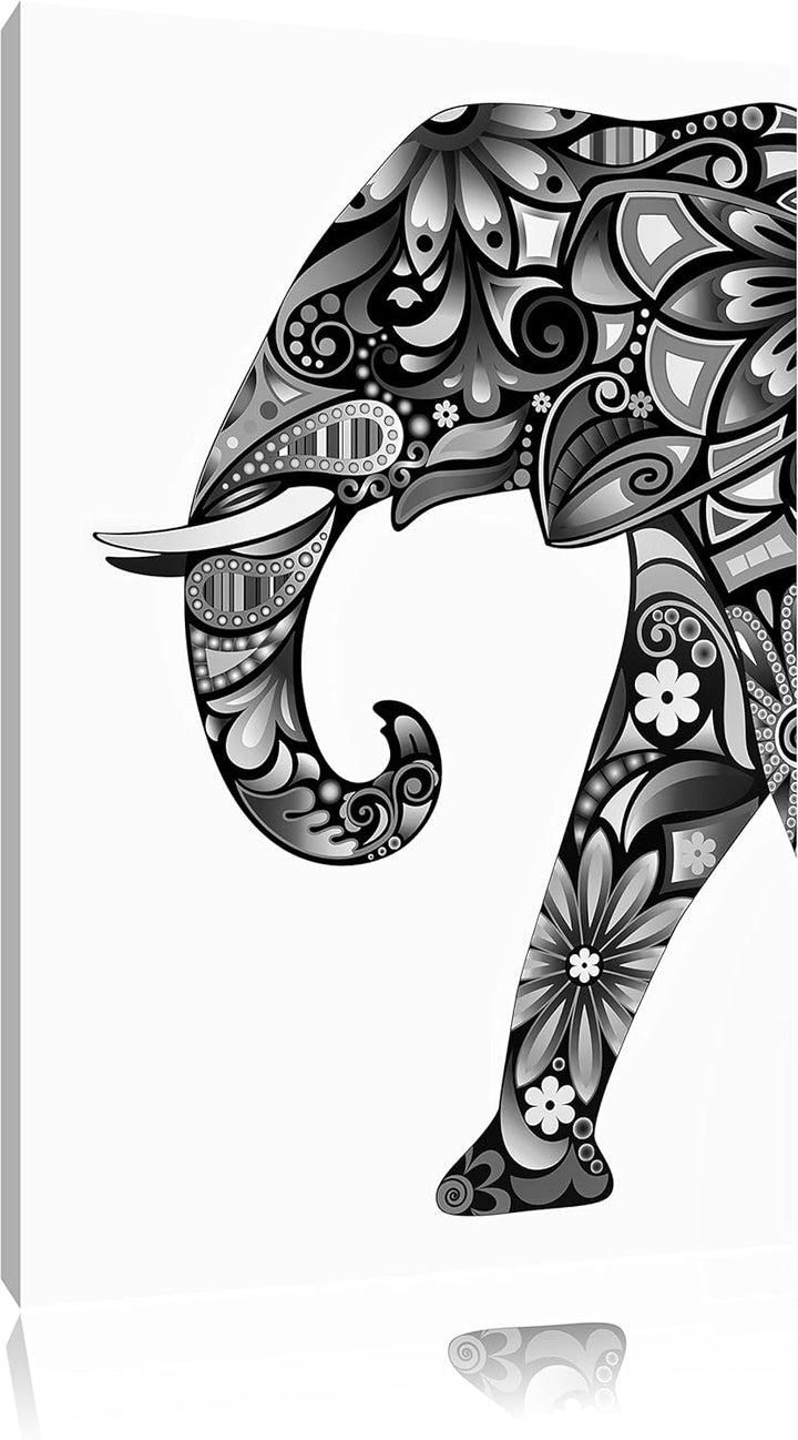 Pixxprint Elefant mit Ornamenten als Leinwandbild/Grösse: 100x70 / Wandbild/Kunstdruck/fertig bespan