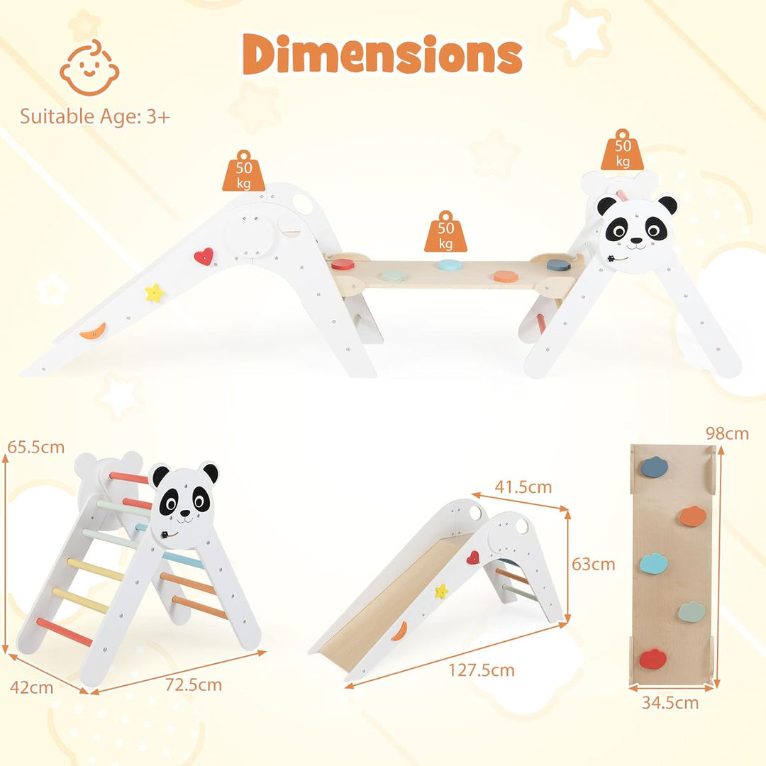 FANTASK Kletterdreiecke Indoor 3er Set, Klappbares Klettergerüst Holz mit Rutsche, Rampe & Kletterle