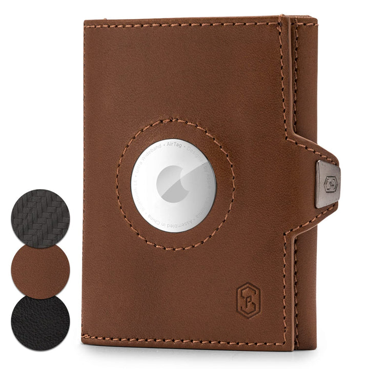 slimpuro Tryo Airtag Wallet, Airtag Geldbörse aus Leder, Geldbörse für Herren Klein mit Münzfach, Kr