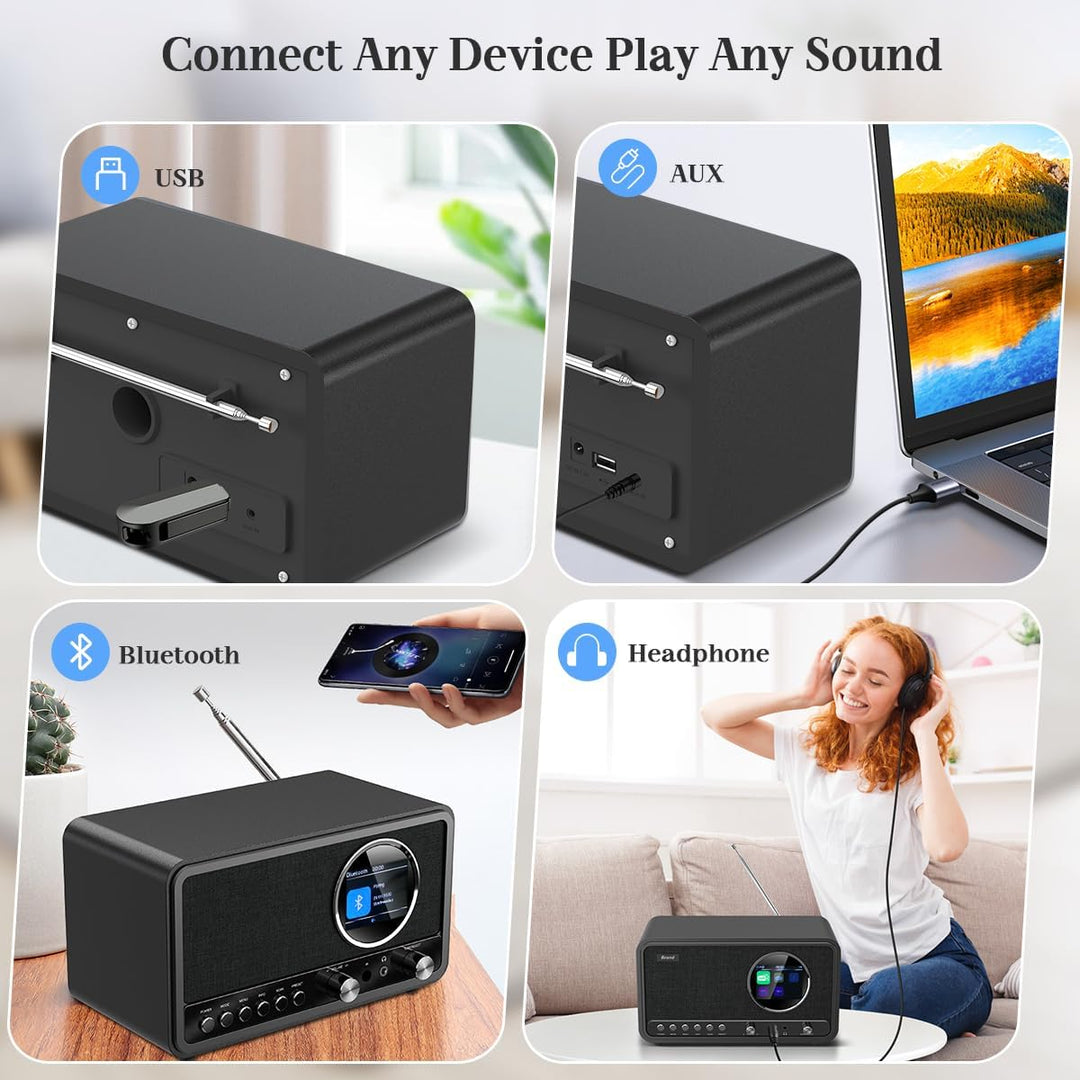 DAB DAB+ / FM Radio mit Fernbedienung, Bluetooth, 5W HiFi Lautsprecher, Kopfhöreranschluss, USB, AUX