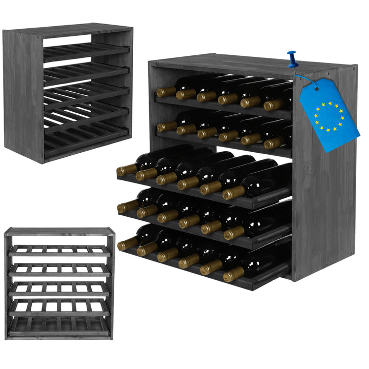 Flaschenregal mit Auszugsböden, Weinregal Massivholz für 30 Flaschen, Weinschrank, Modulares Weinstä
