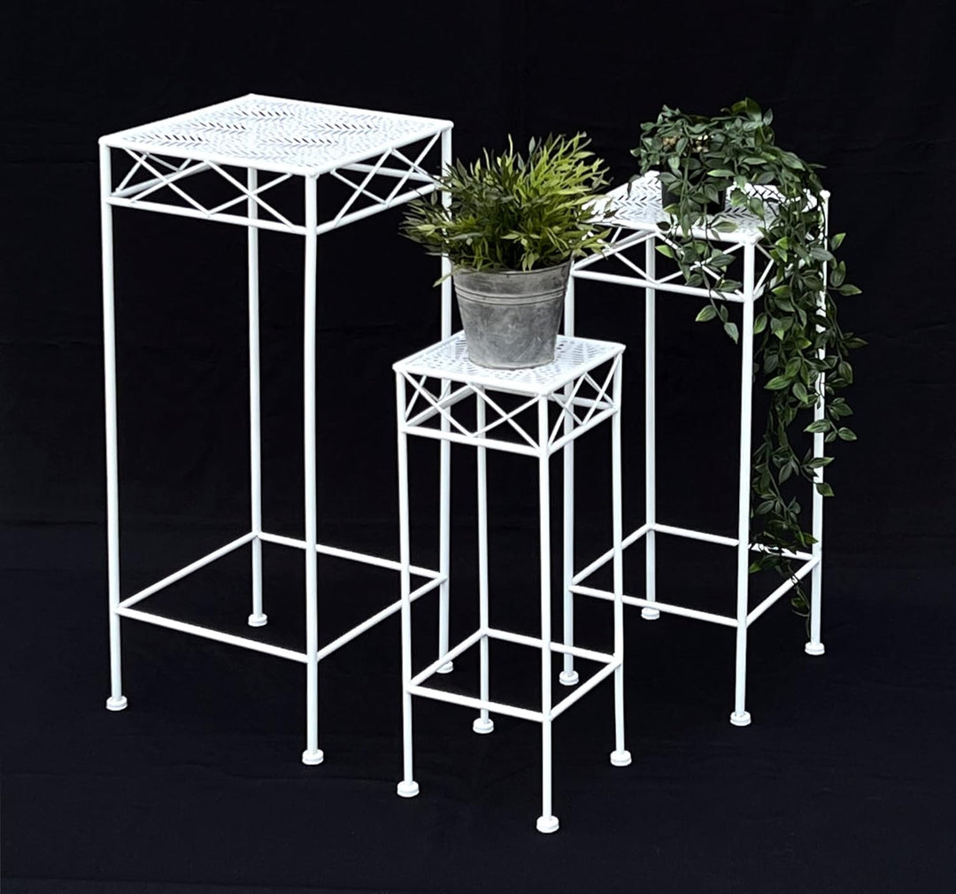 DanDiBo Blumenhocker Weiss Metall Eckig Blumenständer 96314 3er Set Beistelltisch Blumensäule Modern