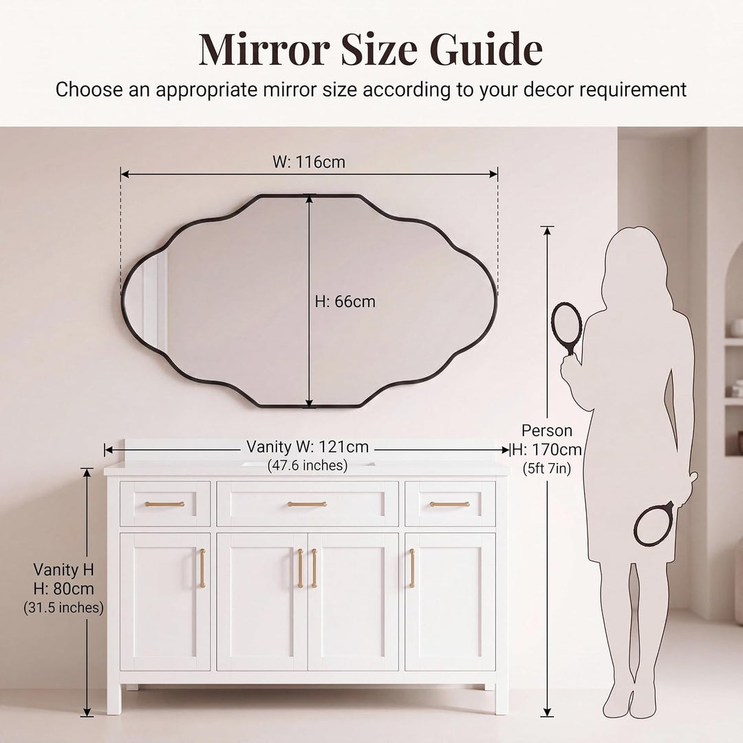 Clevich Spiegel Asymmetrisch 66x116cm Rahmen Alu, HD Glas Wandspiegel, Moderner Dekor-Spiegel, Schla