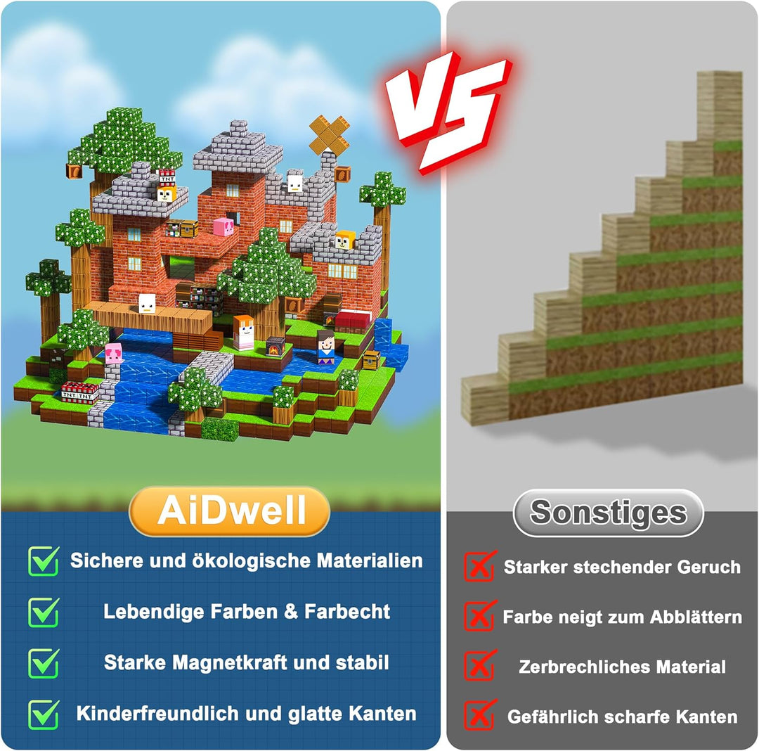 Magnetbausteine 150 Stück, 3D Pixel Magnetische Fliesen, STEM Bildendes Bauspielzeug, Sichere Glatte