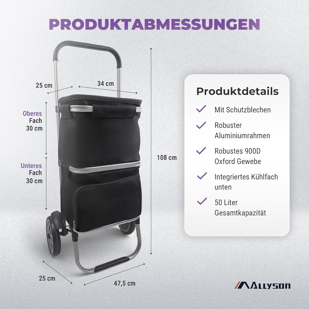 Allyson Rechteckiger Einkaufswagen - Ergonomischer, Klappbarer Shopping Trolley mit 45L Wasserdichte