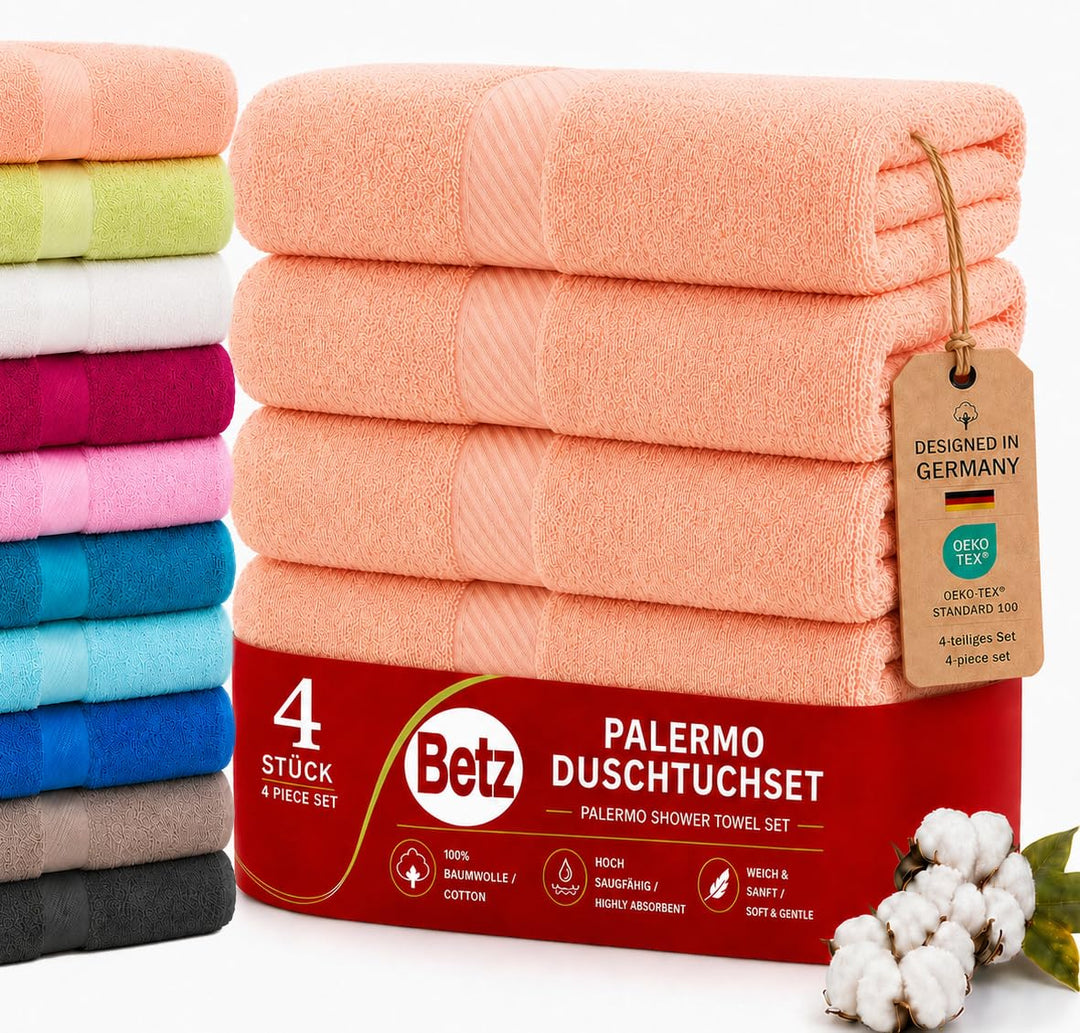 Betz 4 Stück Duschtücher Set Palermo Grösse 70x140 cm 100% Baumwolle Badetuch Duschhandtuch Sporthan