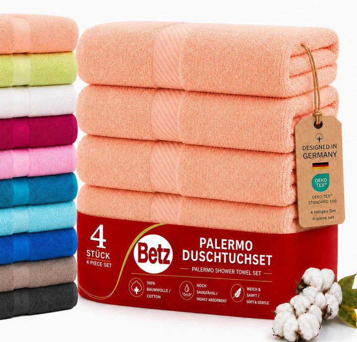 Betz 4 Stück Duschtücher Set Palermo Grösse 70x140 cm 100% Baumwolle Badetuch Duschhandtuch Sporthan