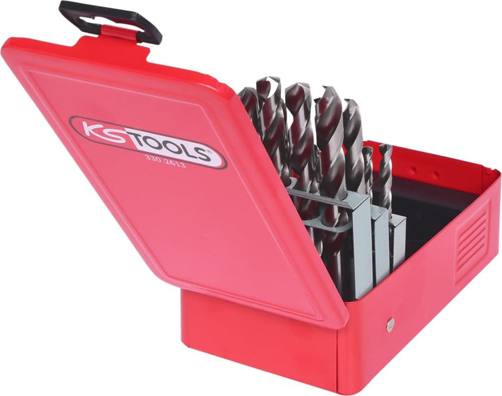 KS Tools 330.2613 HSS-G Spiralbohrer-Satz, Stahlblechkassette, 25-tlg. 1-13mm