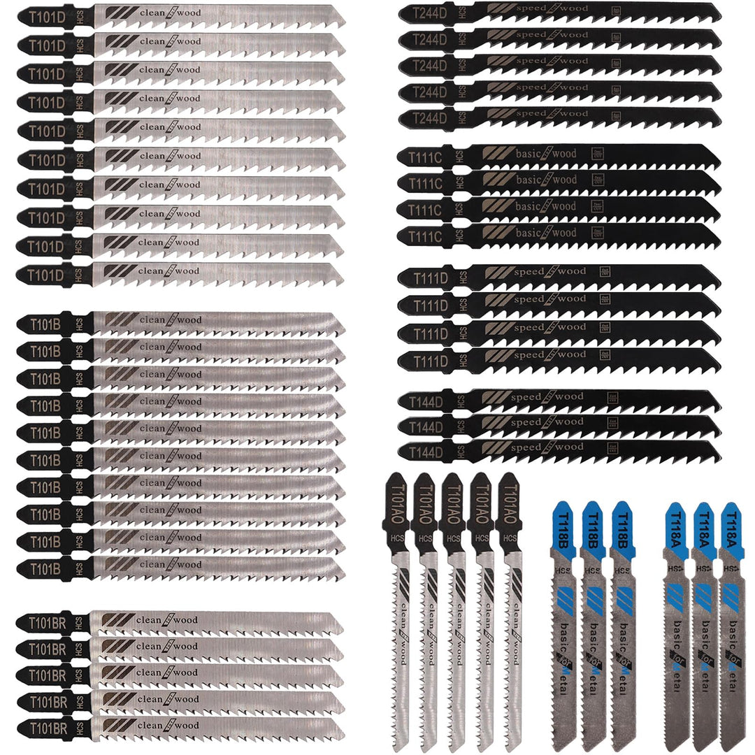 52Pcs T-Schaft Stichsägeblätte mit Kunststoffbox Set, 10 Modelle Stichsägeblätter,Stichsägen-Zubehör