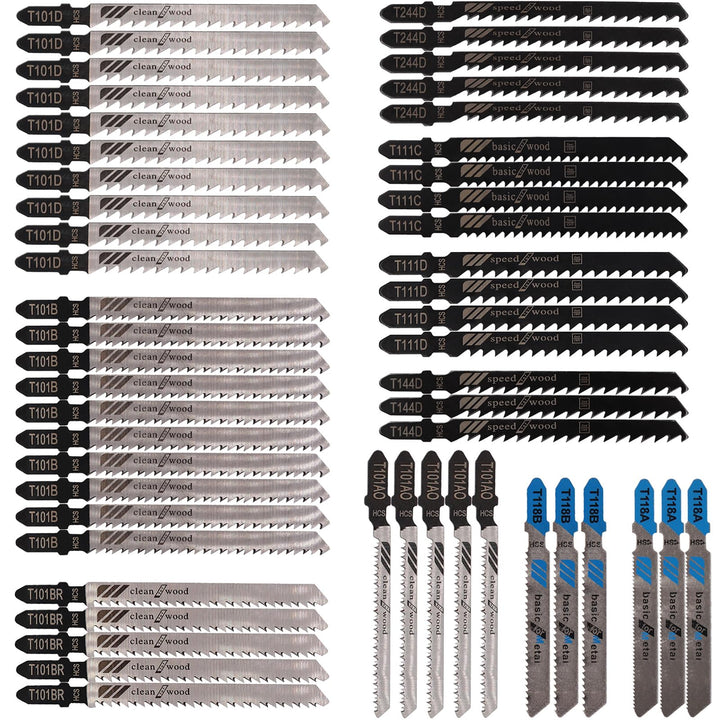 52Pcs T-Schaft Stichsägeblätte mit Kunststoffbox Set, 10 Modelle Stichsägeblätter,Stichsägen-Zubehör