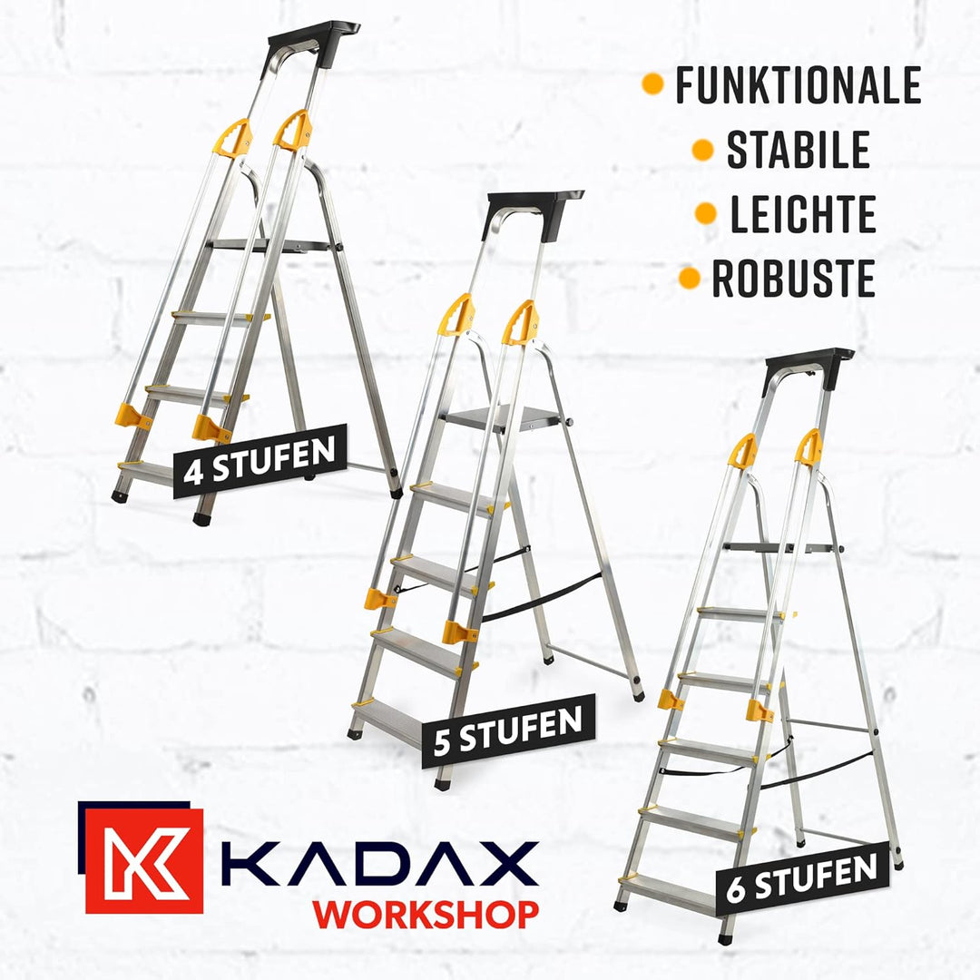 KADAX Aluleiter, Stehleiter mit Handlauf, Trittleiter belastbar bis 150kg, Leiter in 3 Versionen, kl