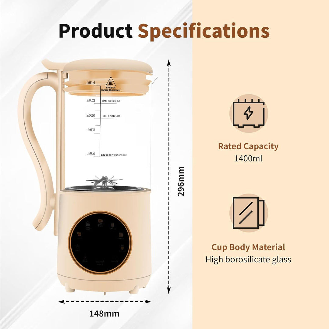 Nussmilchmaschine, 1400ml Entsafter Sojamilch Maschine mit 16 Klingen, LED Anzeige, 4 Stunden Warmha