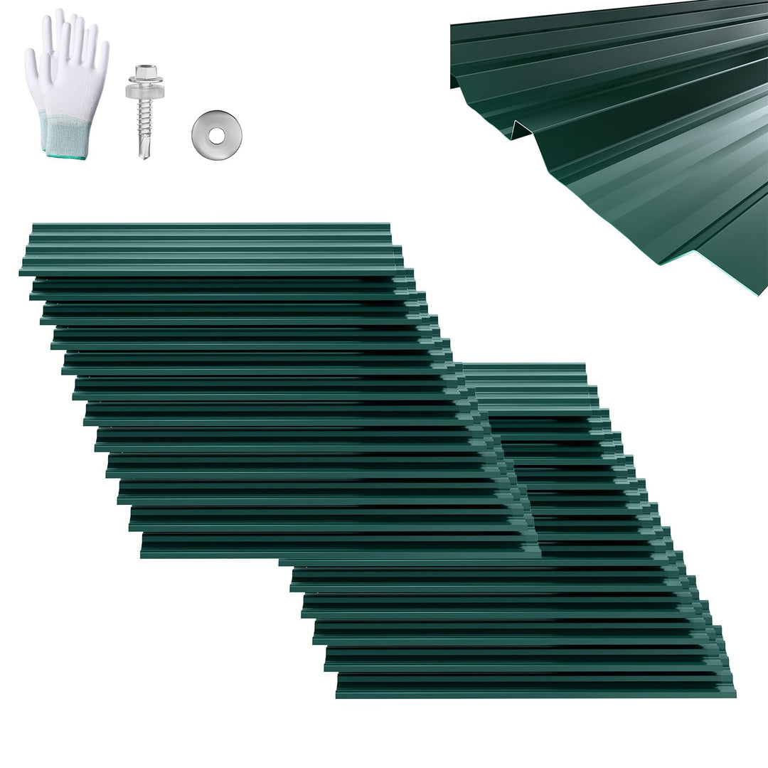 Froadp 24x Dachblech Trapezblech 129,5 x 45 cm, 14 m² Verzinkt Wellblechplatten, Stahl Profilblech f