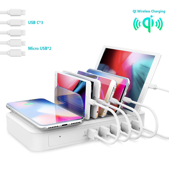 Ladestation Mehrere Geräte mit Induktives Kabellos Ladegerät Wireless Charger 5 Port Charging Statio