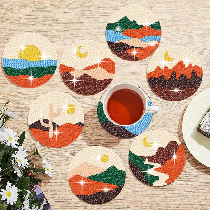 Muzagroo Art Diamond Painting Coasters with Holder Diamond Art Kits for Beginners Landscape Art Kits