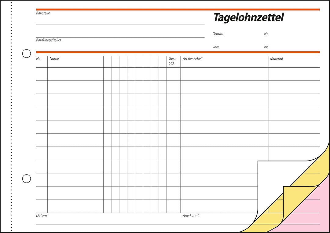 SIGEL SD065/5 Tagelohnbuch A5 quer, 3x40 Blatt, selbstdurchschreibend, 5 Stück, 5 Stück