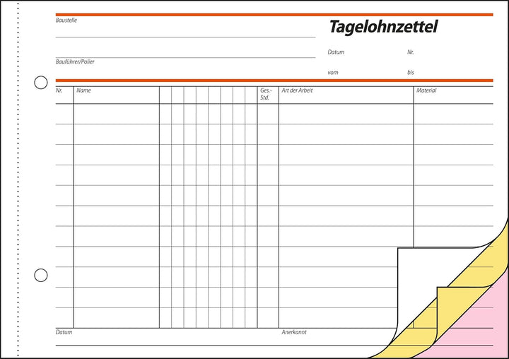SIGEL SD065/5 Tagelohnbuch A5 quer, 3x40 Blatt, selbstdurchschreibend, 5 Stück, 5 Stück