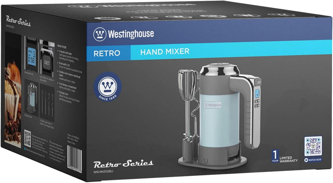 Westinghouse Retro Handmixer, 5 Geschwindigkeitsstufen + Turbofunktion, 2 Rührbesen, 2 Knethaken, LC