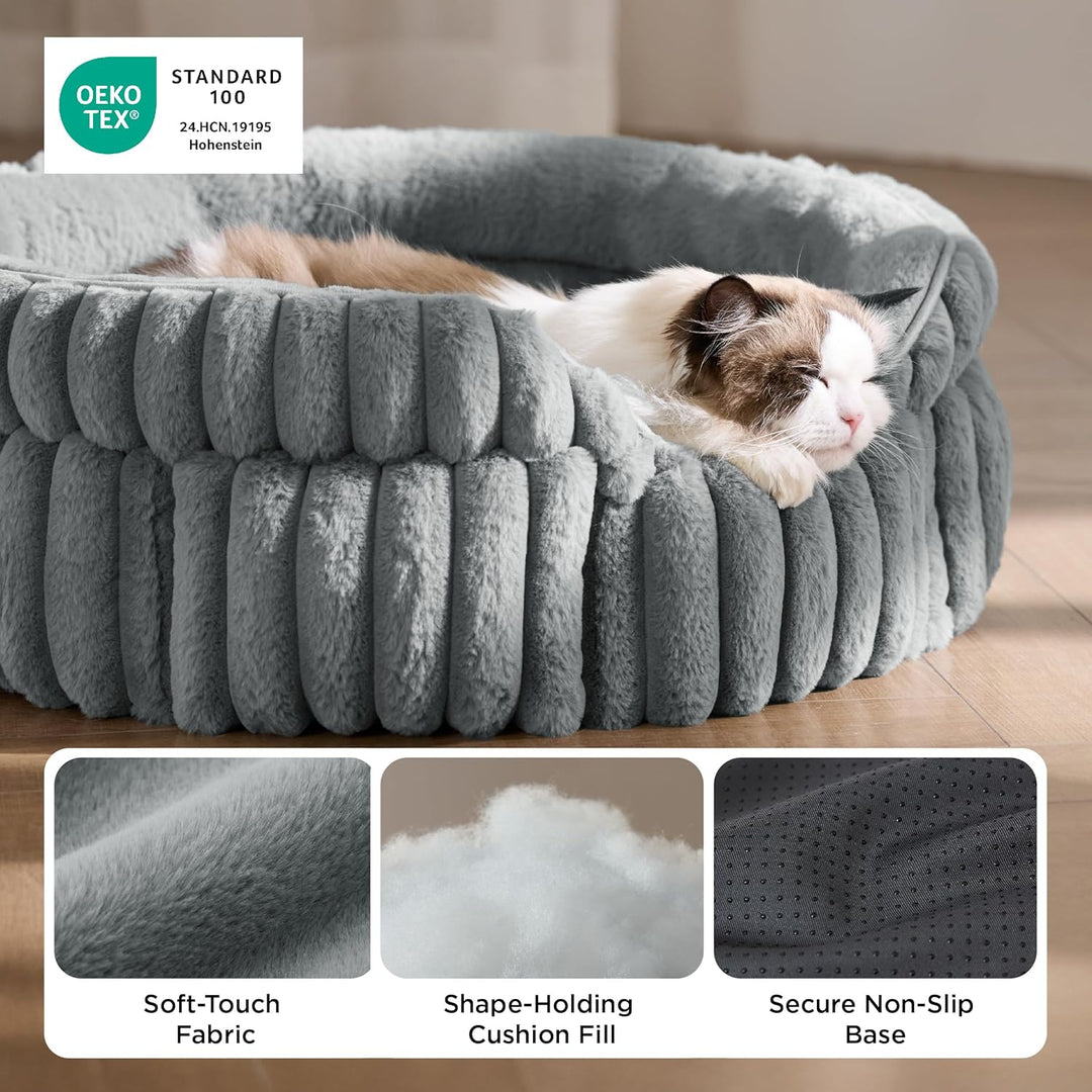 BEDSURE Kätzchenbetten Waschbares Cord-Fleece Welpenbett, 58x58cm | Rundes kleines Katzenbett Umarmu