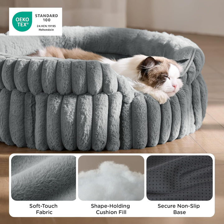 BEDSURE Kätzchenbetten Waschbares Cord-Fleece Welpenbett, 58x58cm | Rundes kleines Katzenbett Umarmu