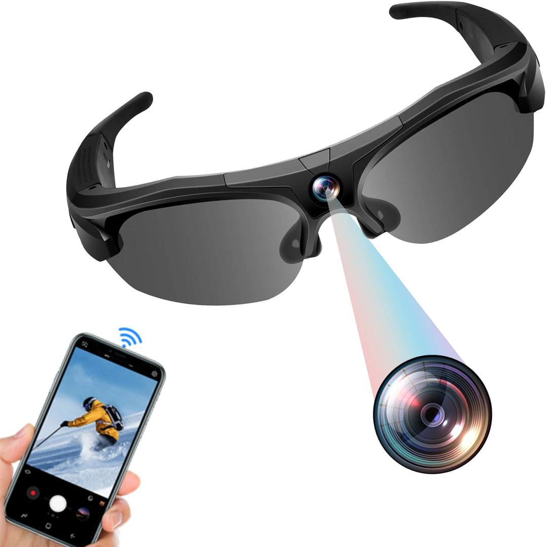 Action-Cam, WiFi 4K & 120° Weitwinkel Brille mit Kamera, Polarisierte Objektive & 100-Min Batterie &