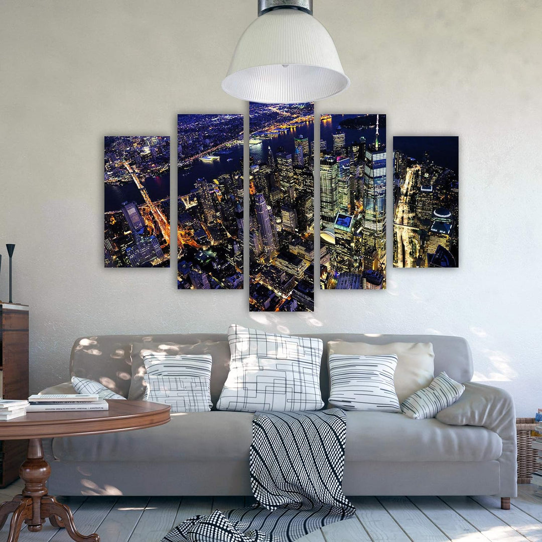 Feeby Leinwandbild 5 Teilig Stadt City Bild Wanddeko Landschaft Architektur bunt 150x100 cm Leinwand