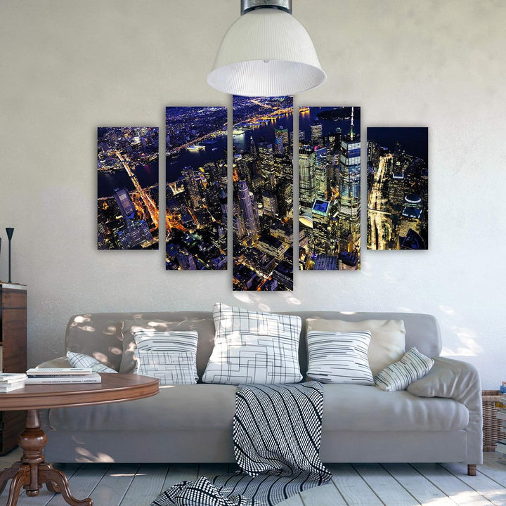 Feeby Leinwandbild 5 Teilig Stadt City Bild Wanddeko Landschaft Architektur bunt 150x100 cm Leinwand