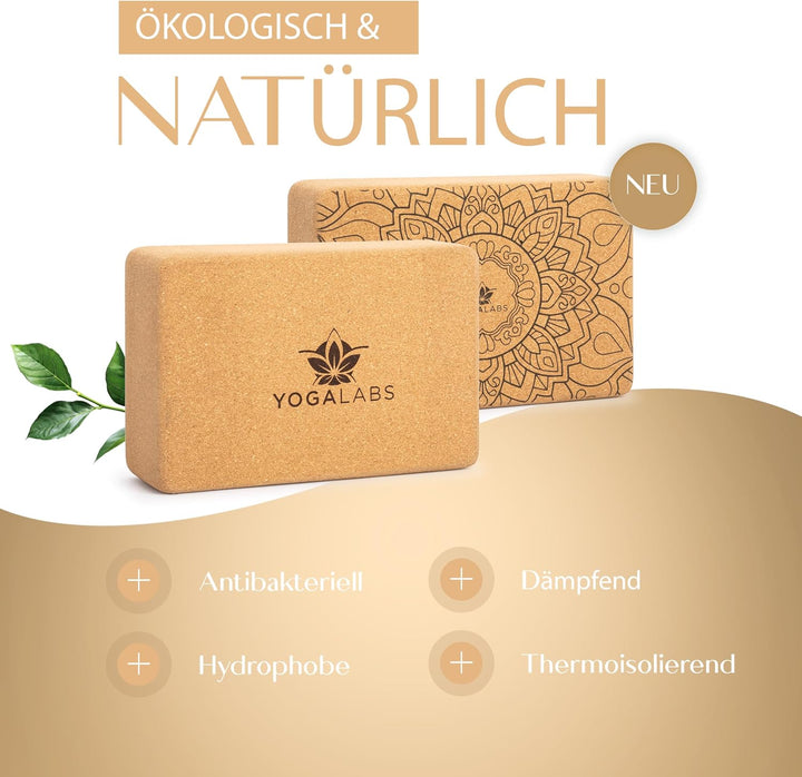 Premium Yoga Block (22,5x15,0x7,5) aus nachhaltigem Natur-Kork hautfreundlich - Yogablock &amp; Meditati