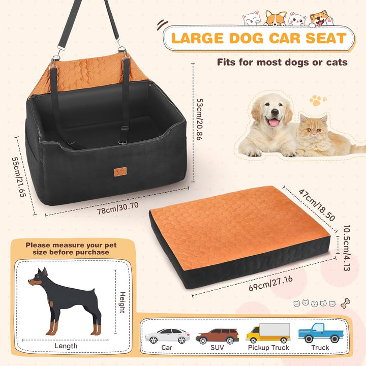 Hunde Autositz für Mittlere/Grosse, Abnehmbarer und Waschbarer Sitzerhöher Hundebett Auto, Inklusive