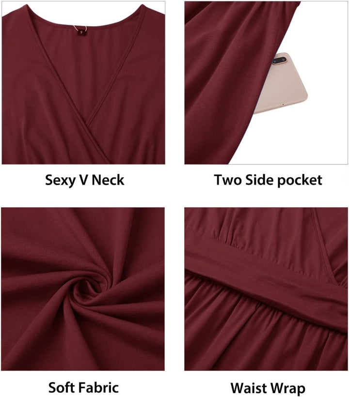 STYLEWORD Damen Sommerkleid Kurzarm V-Ausschnitt Kleider Blumenmuster Kleid Wickelkleid Mit Taschen