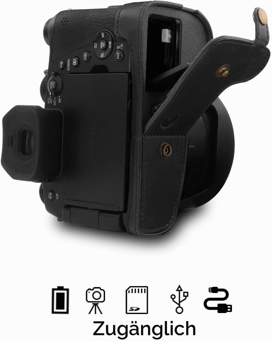 MegaGear MG1678 Ever Ready Leder Kameratasche mit Trageriemen kompatibel mit Leica V-Lux 5, Panasoni