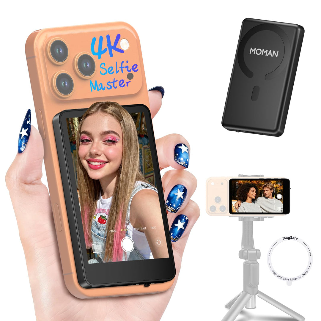 Moman Selfie Monitor Handy 3,97" für iPhone & Android, Handy Monitor Bildschirm Magnetisch für iPhon