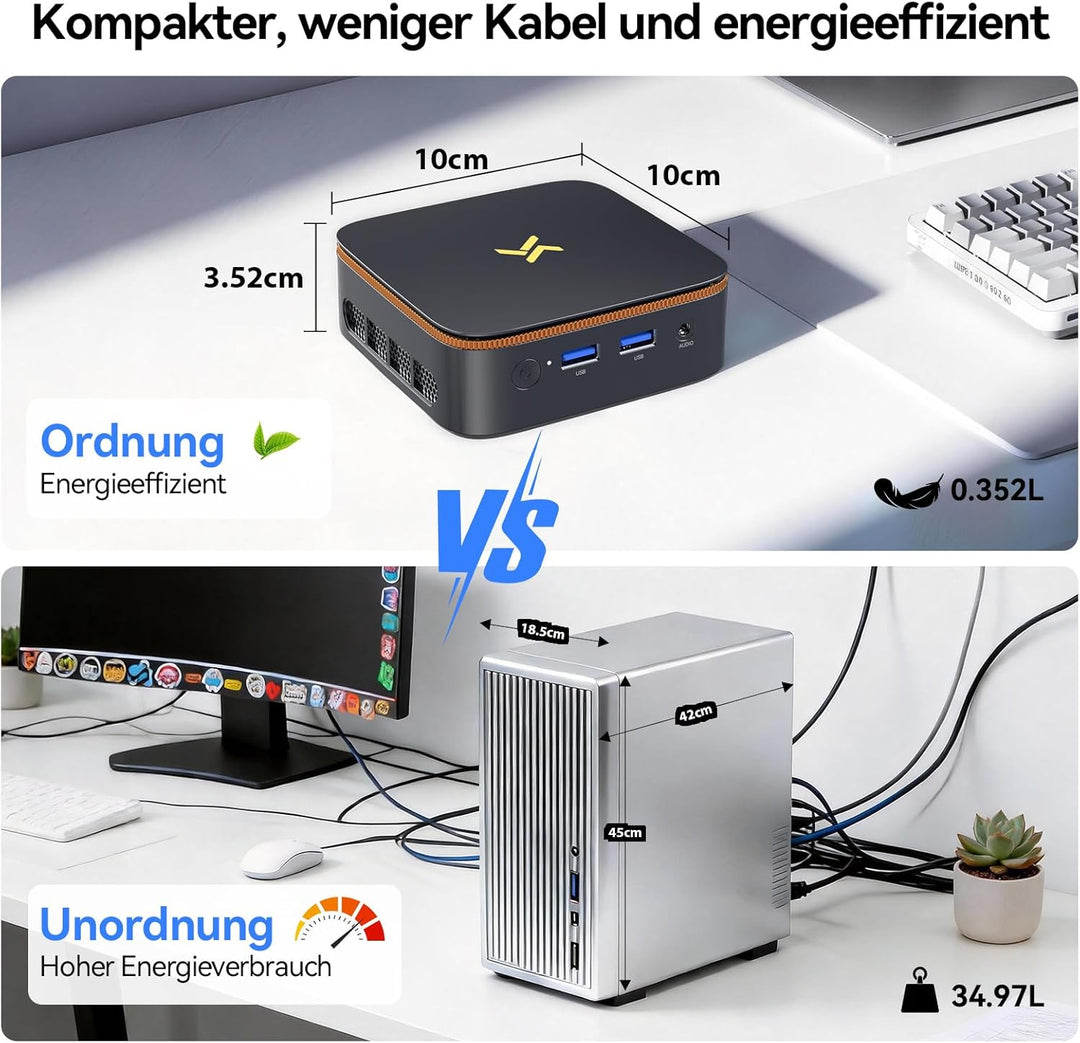 Huidun H50 AMD Ryzen, Radeon Vega 6 Mini PC(Besser als N95/N100/4300U), 8GB DDR4 256GB SSD, Win 11 p