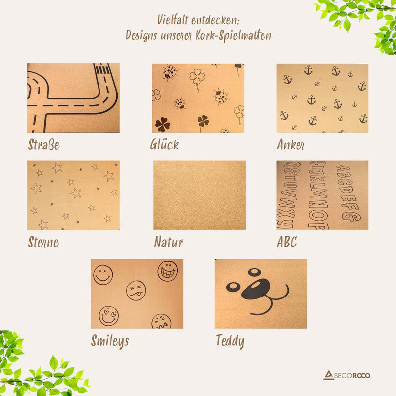 Secoroco Spielmatte aus Kork. Schadstofffreie Krabbelmatte für Babys und Kinder. Buchstaben und Zahl