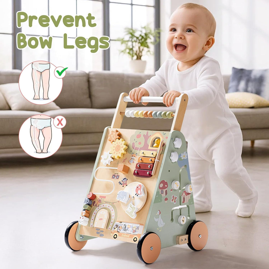 ROBUD Baby Walker Holz für Kleinkinder, 8 in 1 Multifunktions Push Along Spielzeug mit Aktivitätszen