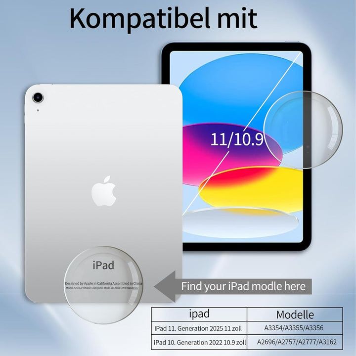 Tastatur Hülle für iPad (A16) 11. Generation/iPad 10. Generation 10,9 Zoll 2025/2022, Rechte Stiftsc