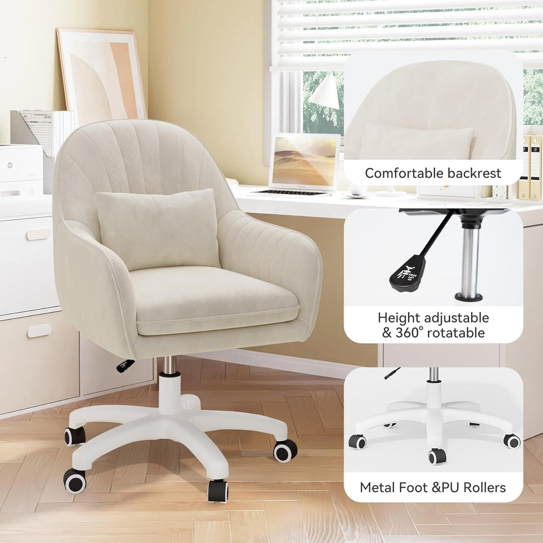 Homeoffice Stuhl, SamtStuhl mit Kopfkissen, 360° drehbar Höhenverstellbar Bürostuhl ergonomisch, Sch
