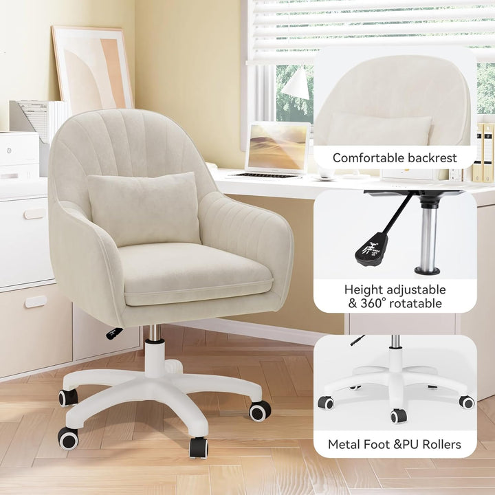 Homeoffice Stuhl, SamtStuhl mit Kopfkissen, 360° drehbar Höhenverstellbar Bürostuhl ergonomisch, Sch