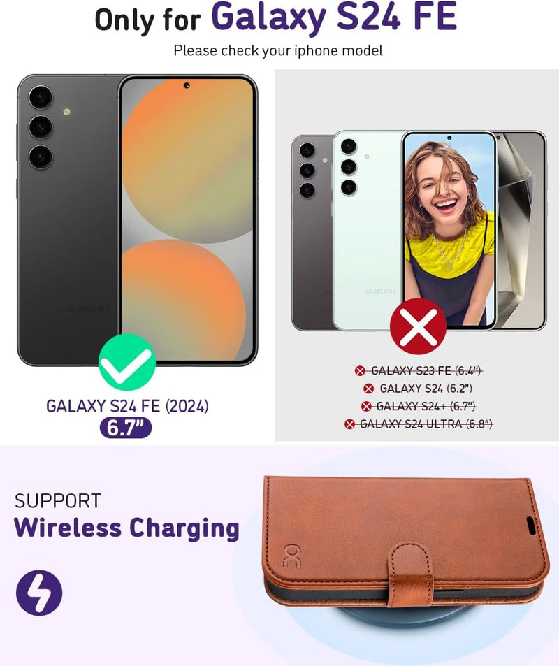 OCASE Galaxy S24 FE Hülle mit Handykette, Band Längenverstellbar, Handyhülle zum Umhängen, Lederhüll