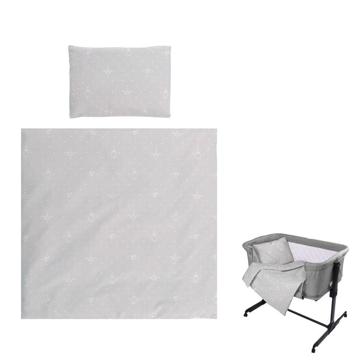 Lorelli Babybettwäsche-Set Eva 5-tlg Decke 75 x 75 cm, Kissen 29 x 42 cm, Bezüge, Farbe:hellgrau, He