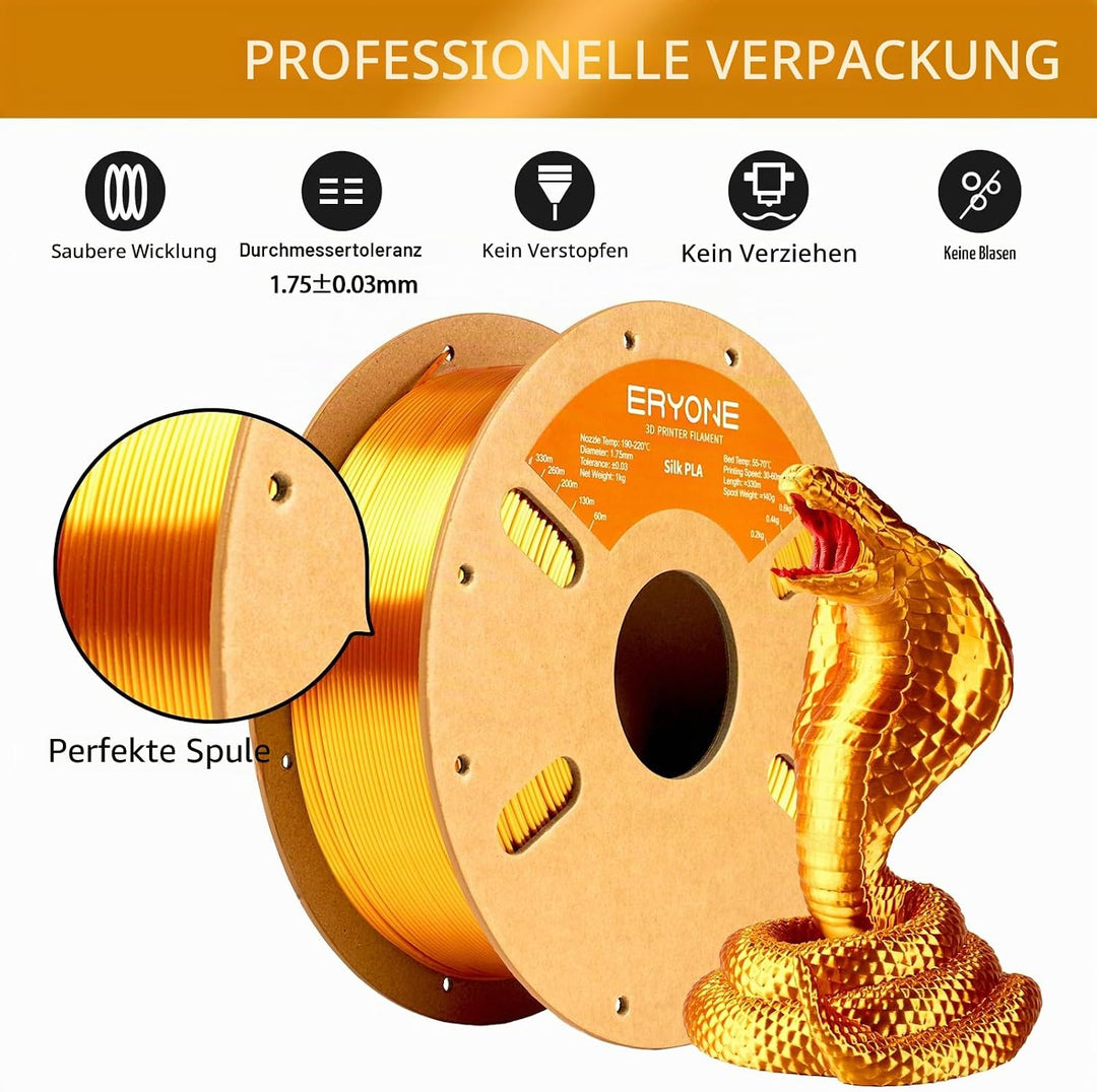 ERYONE Seiden PLA Filament 1.75mm, PLA Seiden Filament für 3D Drucker, 1.75mm +/- 0,03 mm, 1kg /Spul