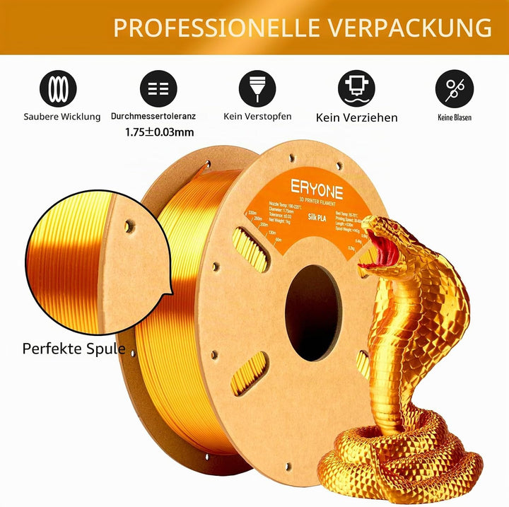 ERYONE Seiden PLA Filament 1.75mm, PLA Seiden Filament für 3D Drucker, 1.75mm +/- 0,03 mm, 1kg /Spul