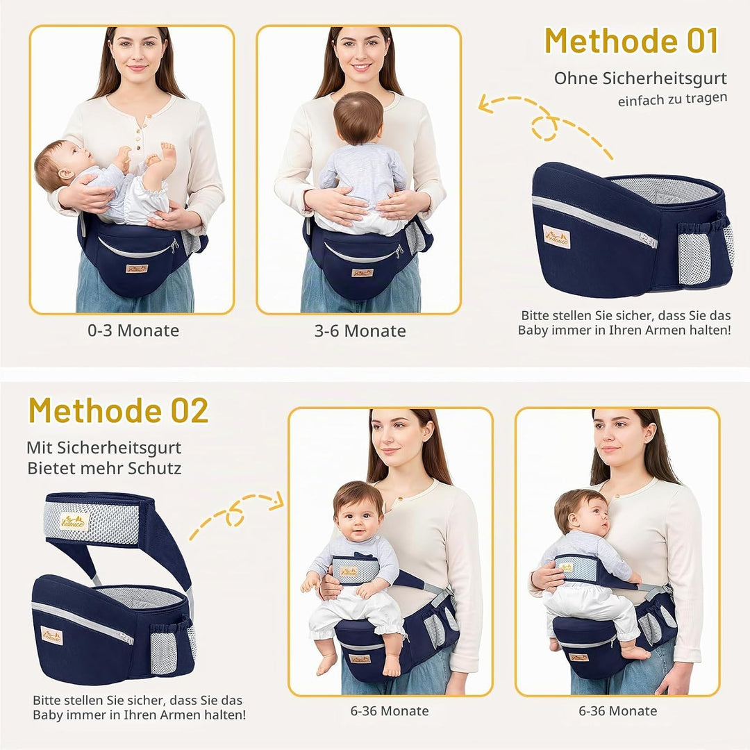 Viedouce Baby Hüftsitz Ergonomische mit Sicherheitsgurt Schutz,Reine Baumwolle Leicht und atmungsakt
