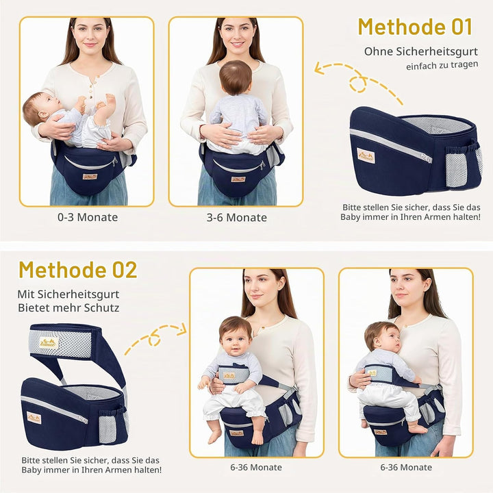 Viedouce Baby Hüftsitz Ergonomische mit Sicherheitsgurt Schutz,Reine Baumwolle Leicht und atmungsakt
