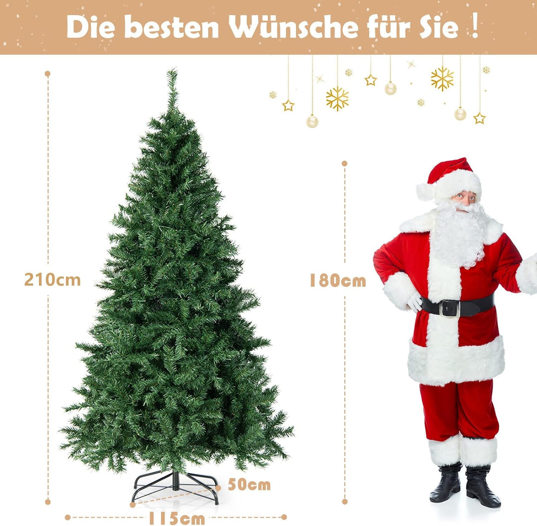 COSTWAY 180cm/210cm Künstlicher Weihnachtsbaum, Beleuchteter Tannenbaum mit farbigen LEDs & Metallst