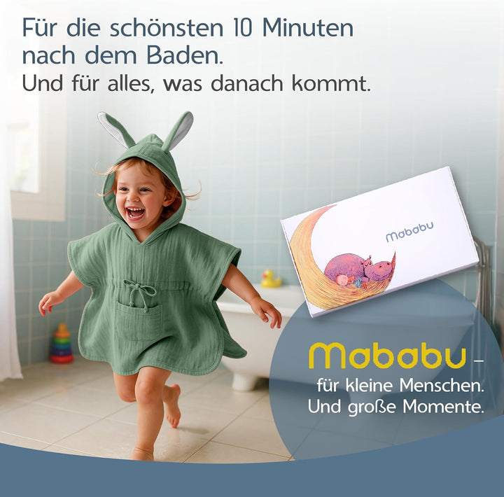 Mababu Bademantel Kinder mit Kapuze | Baby Bademantel | 100% GOTS I Kinderbademantel Mädchen & Junge
