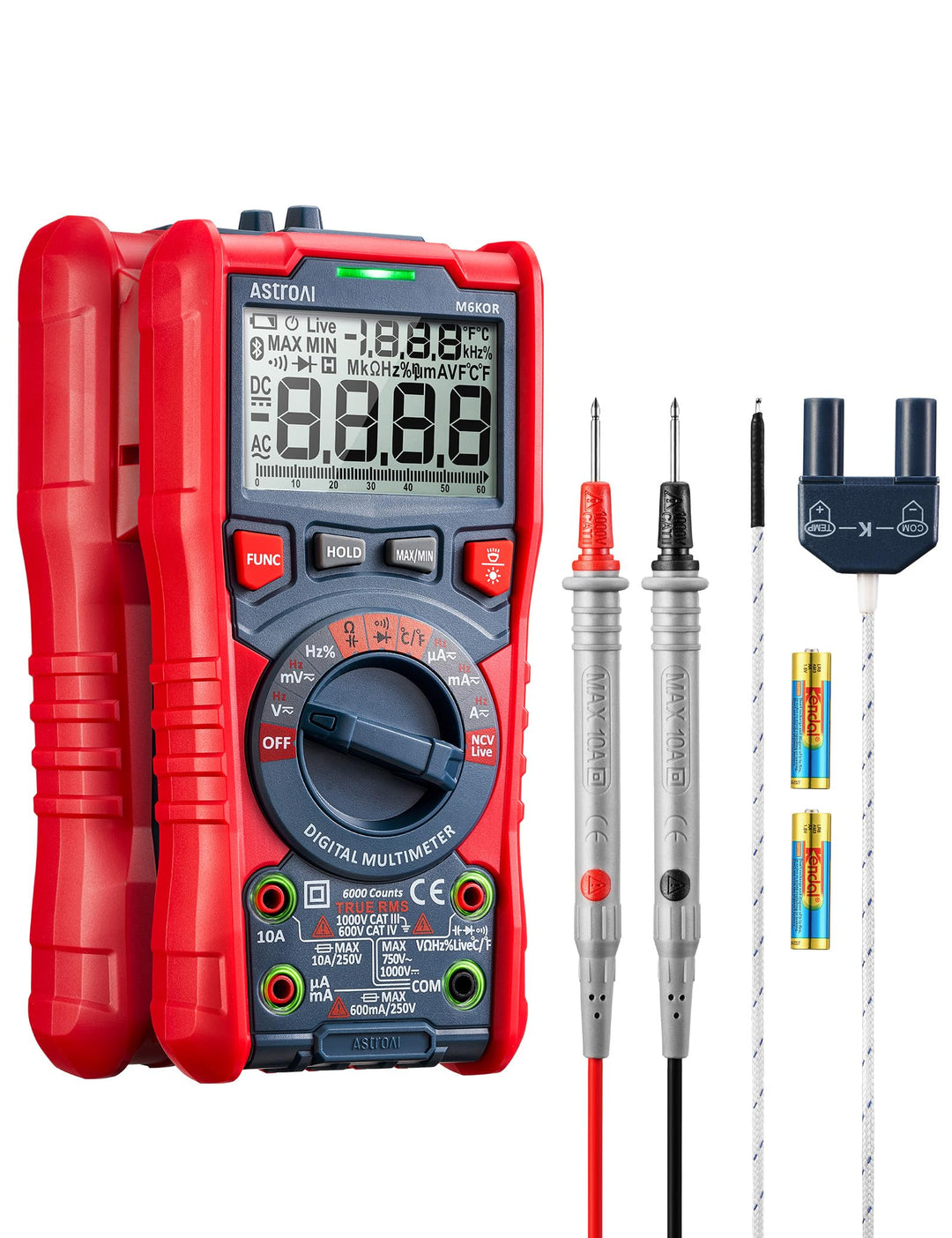 AstroAI Digital Multimeter mit NCV, True RMS Auto-Range 6000 Counts Spannungsprüfer Voltmeter, misst