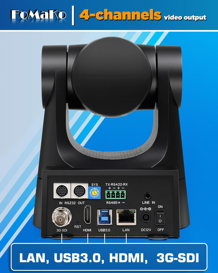 FoMaKo SDI PTZ Kamera 20x Optischer Zoom 1080P@60 mit 3G-SDI/HDMI/IP/USB3.0, Unterstützt PoE, für Bi