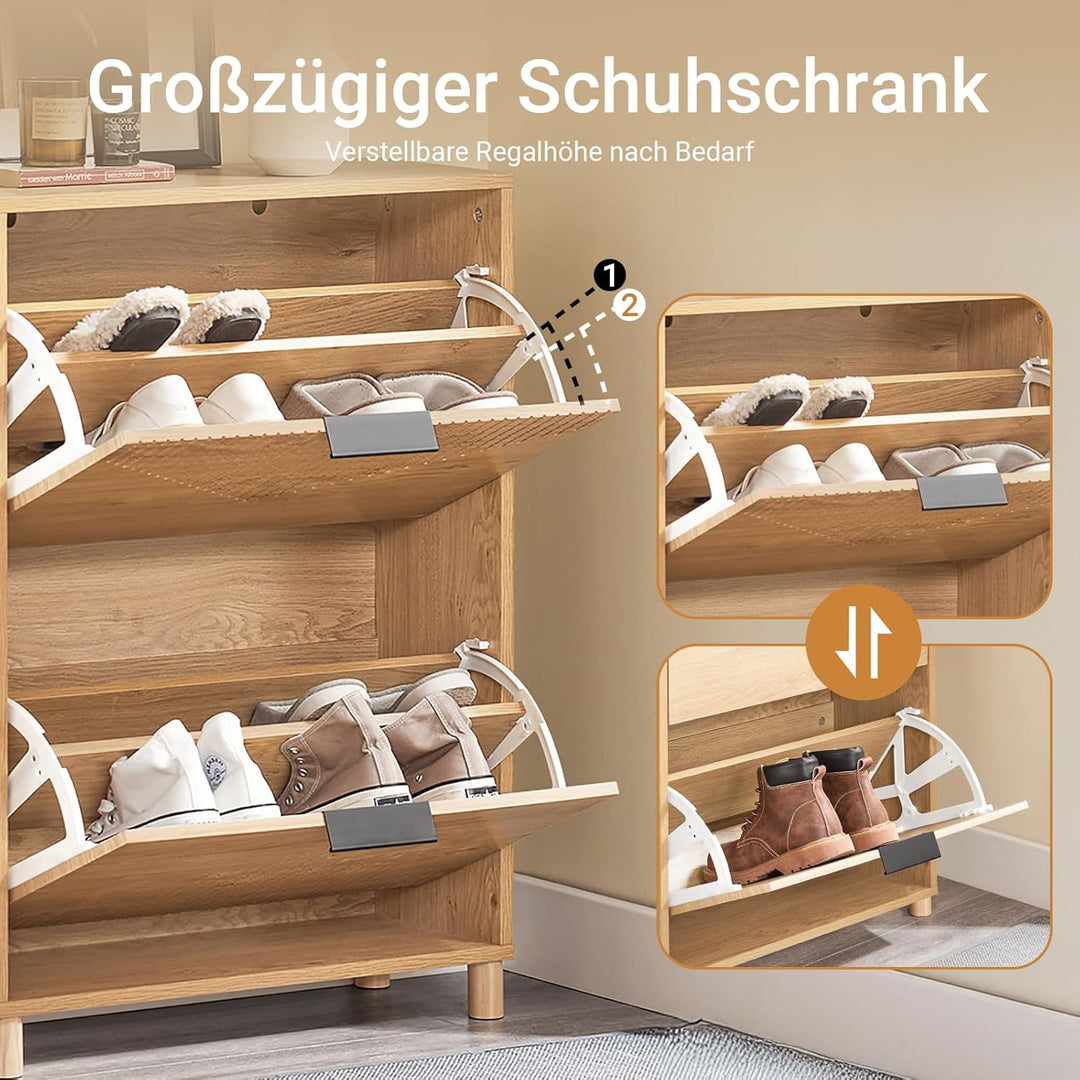 SoBuy Schuhschrank Schmal für Flur, Schuhkipper in Holzoptik, Schuhschrank mit Kippschutz für 8 Paar