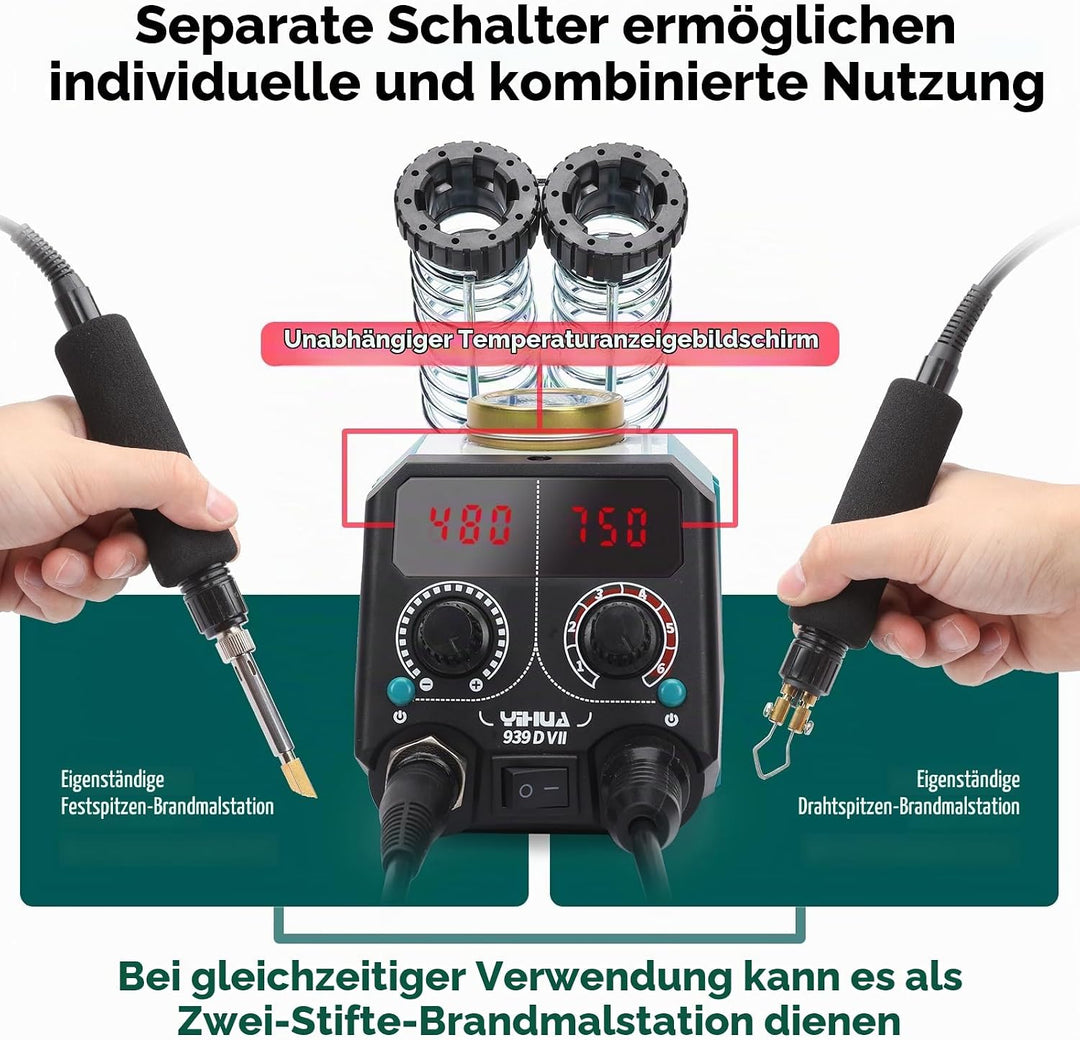 YIHUA 939D-VII brandmalerei-Werkzeug Holzbrennstift-Set Station 2-in-1 Solid-Point 200-480°C (mit Te